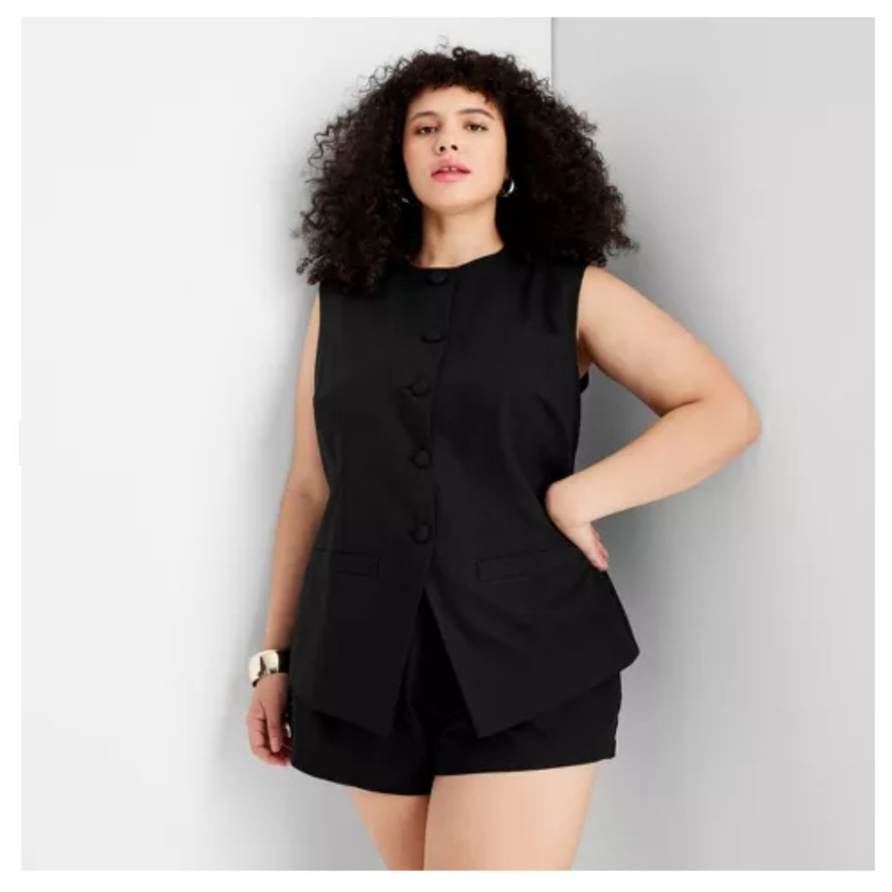 Jenee Naylor Sleeveless Button Front Waistcoat Vest Future Collective Black - Picture 7 of 10